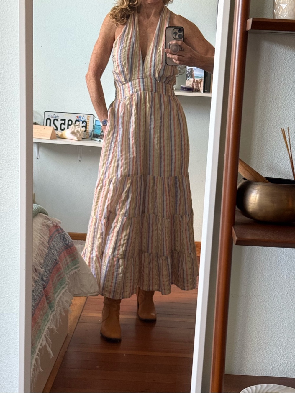 Boden Striped V-Neck Sleeveless Maxi Dress - Pastel Multi Colors - Picture 3 of 16